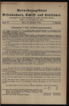 Verordnungs-Blatt für Eisenbahnen und Schiffahrt: Veröffentlichungen in Tarif- und Transport-Angelegenheiten 19230925 Seite: 1