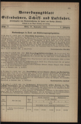 Verordnungs-Blatt für Eisenbahnen und Schiffahrt: Veröffentlichungen in Tarif- und Transport-Angelegenheiten 19230928 Seite: 1