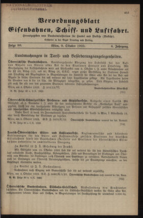 Verordnungs-Blatt für Eisenbahnen und Schiffahrt: Veröffentlichungen in Tarif- und Transport-Angelegenheiten 19231009 Seite: 1