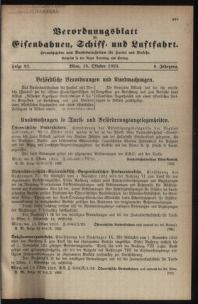 Verordnungs-Blatt für Eisenbahnen und Schiffahrt: Veröffentlichungen in Tarif- und Transport-Angelegenheiten 19231016 Seite: 1