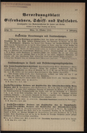 Verordnungs-Blatt für Eisenbahnen und Schiffahrt: Veröffentlichungen in Tarif- und Transport-Angelegenheiten 19231019 Seite: 1