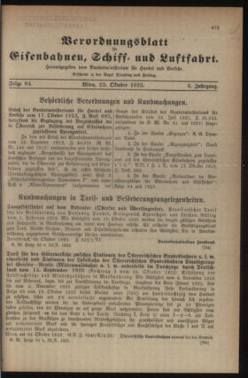 Verordnungs-Blatt für Eisenbahnen und Schiffahrt: Veröffentlichungen in Tarif- und Transport-Angelegenheiten 19231023 Seite: 1