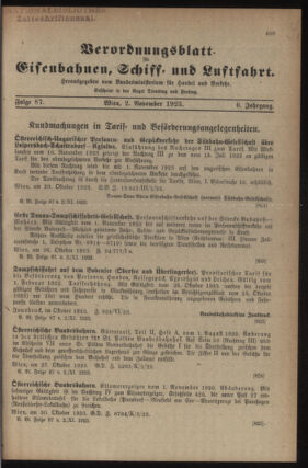 Verordnungs-Blatt für Eisenbahnen und Schiffahrt: Veröffentlichungen in Tarif- und Transport-Angelegenheiten 19231102 Seite: 1