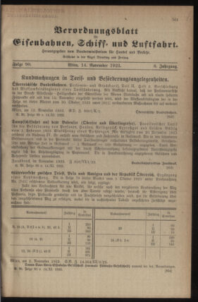 Verordnungs-Blatt für Eisenbahnen und Schiffahrt: Veröffentlichungen in Tarif- und Transport-Angelegenheiten 19231114 Seite: 1