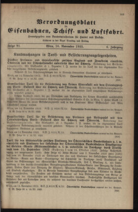 Verordnungs-Blatt für Eisenbahnen und Schiffahrt: Veröffentlichungen in Tarif- und Transport-Angelegenheiten 19231116 Seite: 1