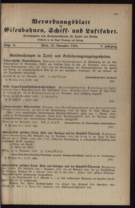 Verordnungs-Blatt für Eisenbahnen und Schiffahrt: Veröffentlichungen in Tarif- und Transport-Angelegenheiten 19231123 Seite: 1