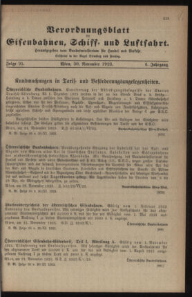 Verordnungs-Blatt für Eisenbahnen und Schiffahrt: Veröffentlichungen in Tarif- und Transport-Angelegenheiten 19231130 Seite: 1