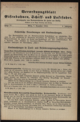 Verordnungs-Blatt für Eisenbahnen und Schiffahrt: Veröffentlichungen in Tarif- und Transport-Angelegenheiten 19231207 Seite: 1