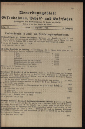 Verordnungs-Blatt für Eisenbahnen und Schiffahrt: Veröffentlichungen in Tarif- und Transport-Angelegenheiten 19231214 Seite: 1