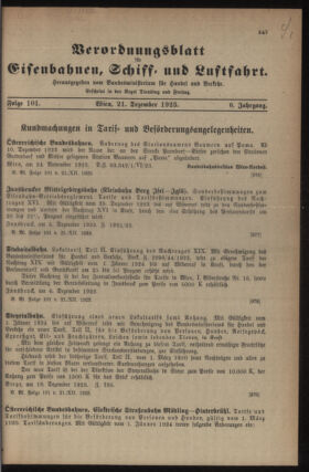 Verordnungs-Blatt für Eisenbahnen und Schiffahrt: Veröffentlichungen in Tarif- und Transport-Angelegenheiten 19231221 Seite: 1