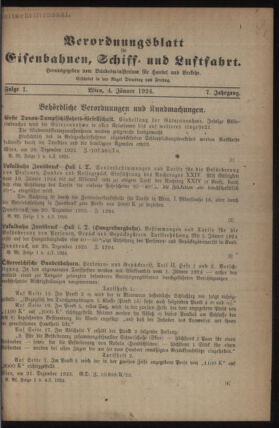 Verordnungs-Blatt für Eisenbahnen und Schiffahrt: Veröffentlichungen in Tarif- und Transport-Angelegenheiten 19240104 Seite: 1