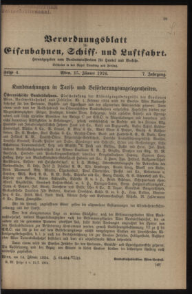 Verordnungs-Blatt für Eisenbahnen und Schiffahrt: Veröffentlichungen in Tarif- und Transport-Angelegenheiten 19240115 Seite: 1