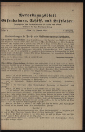 Verordnungs-Blatt für Eisenbahnen und Schiffahrt: Veröffentlichungen in Tarif- und Transport-Angelegenheiten 19240118 Seite: 1