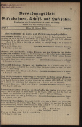 Verordnungs-Blatt für Eisenbahnen und Schiffahrt: Veröffentlichungen in Tarif- und Transport-Angelegenheiten 19240122 Seite: 1