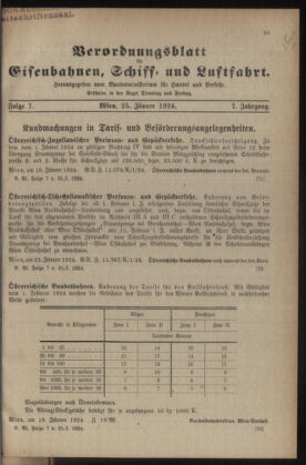 Verordnungs-Blatt für Eisenbahnen und Schiffahrt: Veröffentlichungen in Tarif- und Transport-Angelegenheiten 19240125 Seite: 1