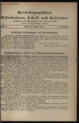 Verordnungs-Blatt für Eisenbahnen und Schiffahrt: Veröffentlichungen in Tarif- und Transport-Angelegenheiten 19240129 Seite: 1