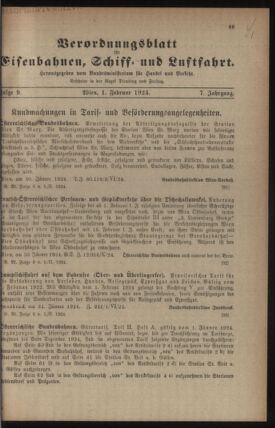 Verordnungs-Blatt für Eisenbahnen und Schiffahrt: Veröffentlichungen in Tarif- und Transport-Angelegenheiten 19240201 Seite: 1