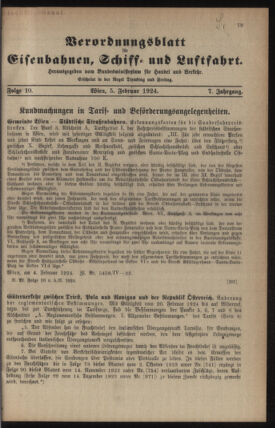 Verordnungs-Blatt für Eisenbahnen und Schiffahrt: Veröffentlichungen in Tarif- und Transport-Angelegenheiten 19240205 Seite: 1