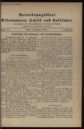 Verordnungs-Blatt für Eisenbahnen und Schiffahrt: Veröffentlichungen in Tarif- und Transport-Angelegenheiten 19240209 Seite: 1