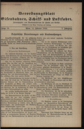 Verordnungs-Blatt für Eisenbahnen und Schiffahrt: Veröffentlichungen in Tarif- und Transport-Angelegenheiten 19240211 Seite: 1