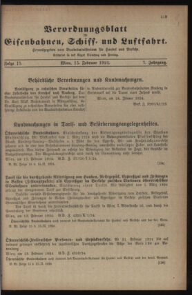 Verordnungs-Blatt für Eisenbahnen und Schiffahrt: Veröffentlichungen in Tarif- und Transport-Angelegenheiten 19240215 Seite: 1