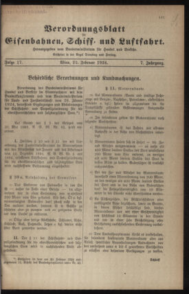 Verordnungs-Blatt für Eisenbahnen und Schiffahrt: Veröffentlichungen in Tarif- und Transport-Angelegenheiten 19240222 Seite: 1