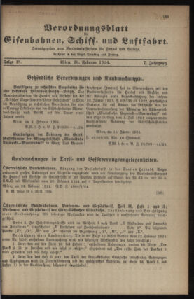 Verordnungs-Blatt für Eisenbahnen und Schiffahrt: Veröffentlichungen in Tarif- und Transport-Angelegenheiten 19240226 Seite: 1