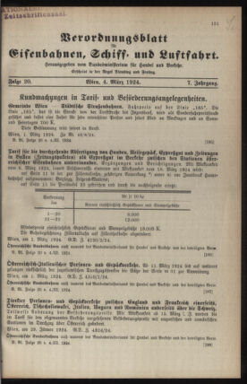 Verordnungs-Blatt für Eisenbahnen und Schiffahrt: Veröffentlichungen in Tarif- und Transport-Angelegenheiten 19240304 Seite: 1