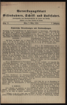 Verordnungs-Blatt für Eisenbahnen und Schiffahrt: Veröffentlichungen in Tarif- und Transport-Angelegenheiten 19240307 Seite: 1