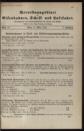 Verordnungs-Blatt für Eisenbahnen und Schiffahrt: Veröffentlichungen in Tarif- und Transport-Angelegenheiten 19240311 Seite: 1