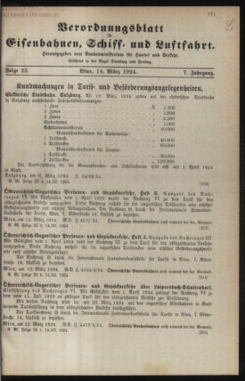 Verordnungs-Blatt für Eisenbahnen und Schiffahrt: Veröffentlichungen in Tarif- und Transport-Angelegenheiten 19240314 Seite: 1