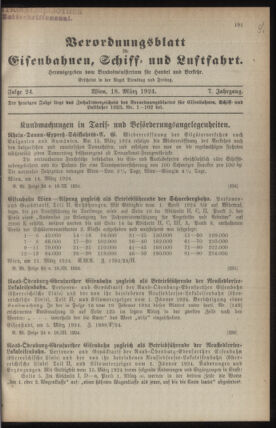 Verordnungs-Blatt für Eisenbahnen und Schiffahrt: Veröffentlichungen in Tarif- und Transport-Angelegenheiten 19240318 Seite: 1