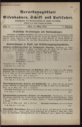 Verordnungs-Blatt für Eisenbahnen und Schiffahrt: Veröffentlichungen in Tarif- und Transport-Angelegenheiten 19240321 Seite: 1