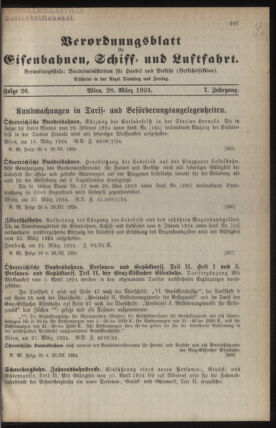 Verordnungs-Blatt für Eisenbahnen und Schiffahrt: Veröffentlichungen in Tarif- und Transport-Angelegenheiten 19240328 Seite: 1