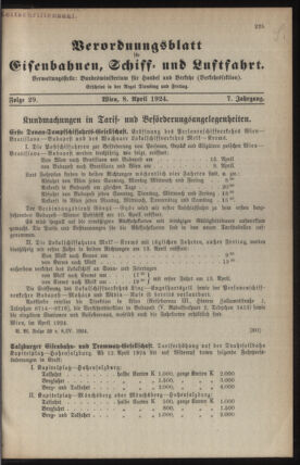 Verordnungs-Blatt für Eisenbahnen und Schiffahrt: Veröffentlichungen in Tarif- und Transport-Angelegenheiten 19240408 Seite: 1