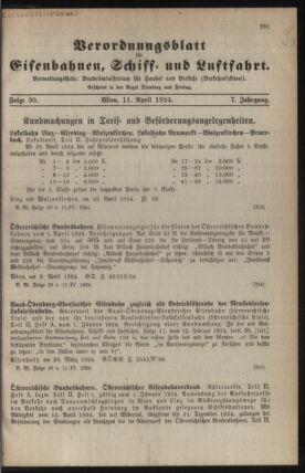 Verordnungs-Blatt für Eisenbahnen und Schiffahrt: Veröffentlichungen in Tarif- und Transport-Angelegenheiten 19240411 Seite: 1