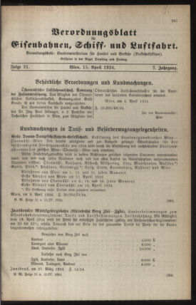 Verordnungs-Blatt für Eisenbahnen und Schiffahrt: Veröffentlichungen in Tarif- und Transport-Angelegenheiten 19240415 Seite: 1