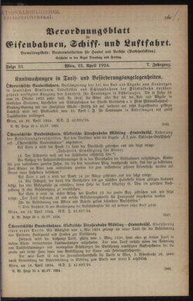 Verordnungs-Blatt für Eisenbahnen und Schiffahrt: Veröffentlichungen in Tarif- und Transport-Angelegenheiten 19240423 Seite: 1