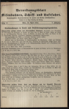 Verordnungs-Blatt für Eisenbahnen und Schiffahrt: Veröffentlichungen in Tarif- und Transport-Angelegenheiten