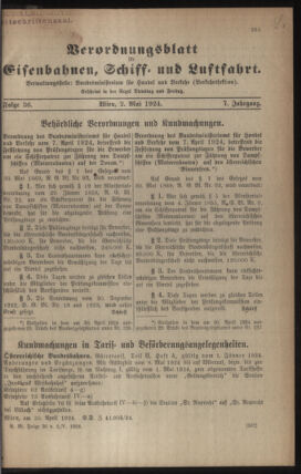 Verordnungs-Blatt für Eisenbahnen und Schiffahrt: Veröffentlichungen in Tarif- und Transport-Angelegenheiten 19240502 Seite: 1