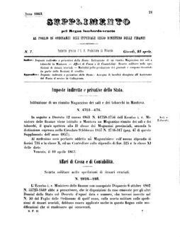 Verordnungsblatt für den Dienstbereich des K.K. Finanzministeriums für die im Reichsrate Vertretenen Königreiche und Länder 18630423 Seite: 1