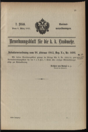 Verordnungsblatt für die k.k. Landwehr. Normalverordnungen 19150306 Seite: 1