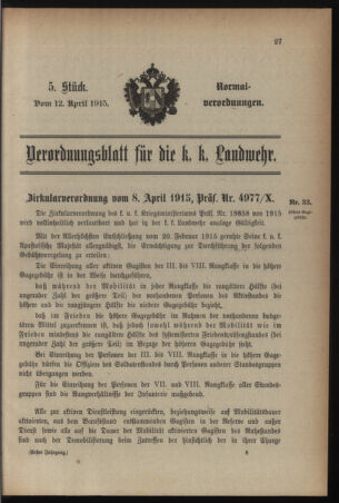 Verordnungsblatt für die k.k. Landwehr. Normalverordnungen 19150412 Seite: 1