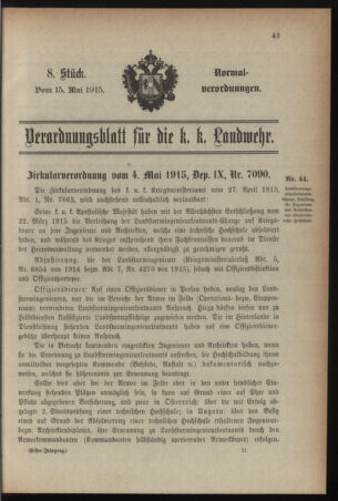 Verordnungsblatt für die k.k. Landwehr. Normalverordnungen 19150515 Seite: 1