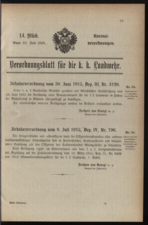 Verordnungsblatt für die k.k. Landwehr. Normalverordnungen 19150630 Seite: 1