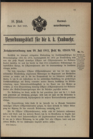 Verordnungsblatt für die k.k. Landwehr. Normalverordnungen 19150729 Seite: 1