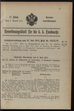 Verordnungsblatt für die k.k. Landwehr. Normalverordnungen 19150809 Seite: 1