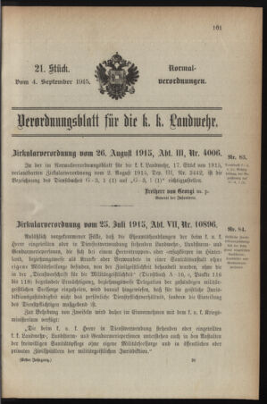 Verordnungsblatt für die k.k. Landwehr. Normalverordnungen 19150904 Seite: 1