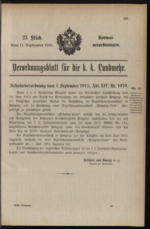 Verordnungsblatt für die k.k. Landwehr. Normalverordnungen 19150911 Seite: 1