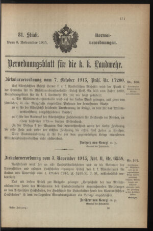 Verordnungsblatt für die k.k. Landwehr. Normalverordnungen 19151106 Seite: 1